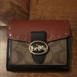 Coach Brown and Black Wallet with Gold Accents